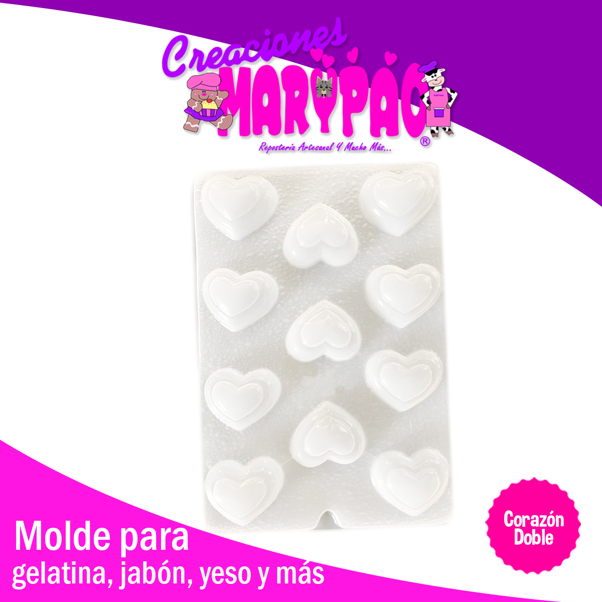 Molde Corazón Doble Jabones Gelatinas Gomitas