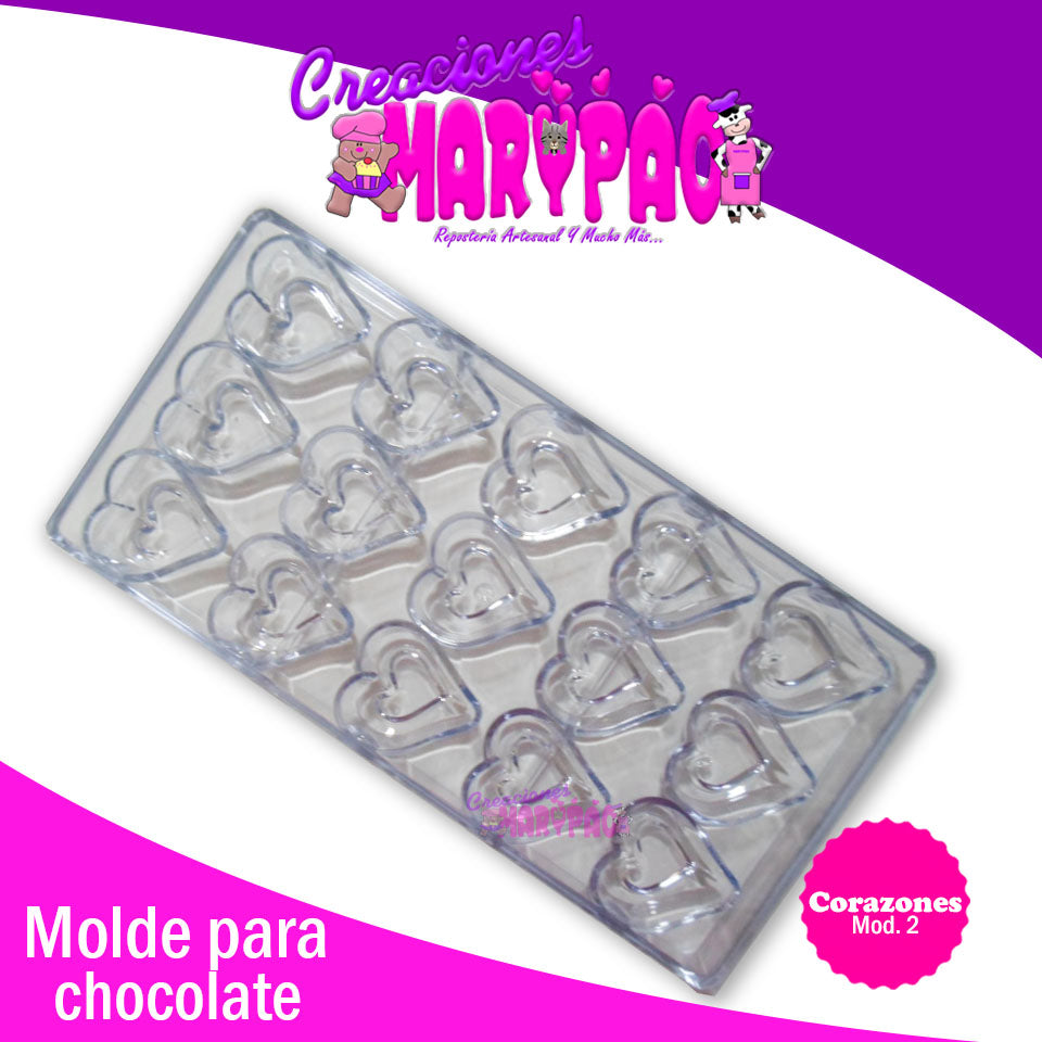 Molde Chocolate Policarbonato Corazones - Creaciones Marypao