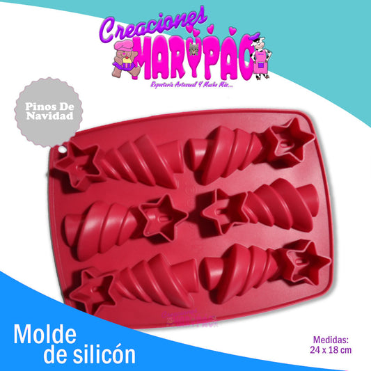 Molde De Silicón Pinos De Navidad Con Estrella - Creaciones Marypao
