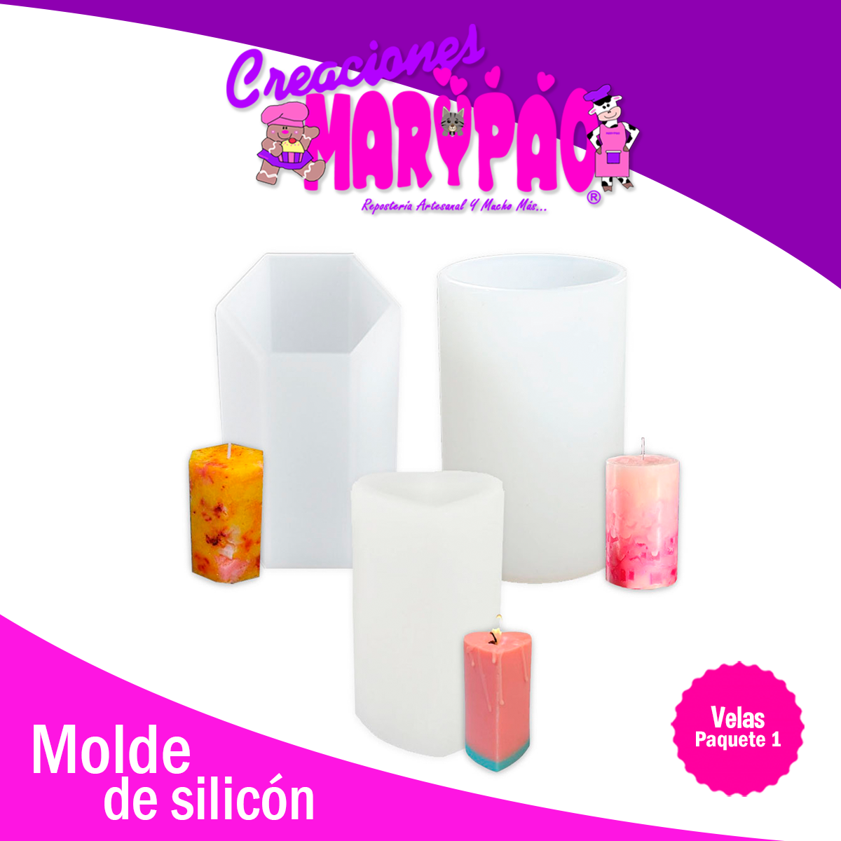 Moldes De Silicón Para Velas Corazón, Hexagonal y Cilíndrico