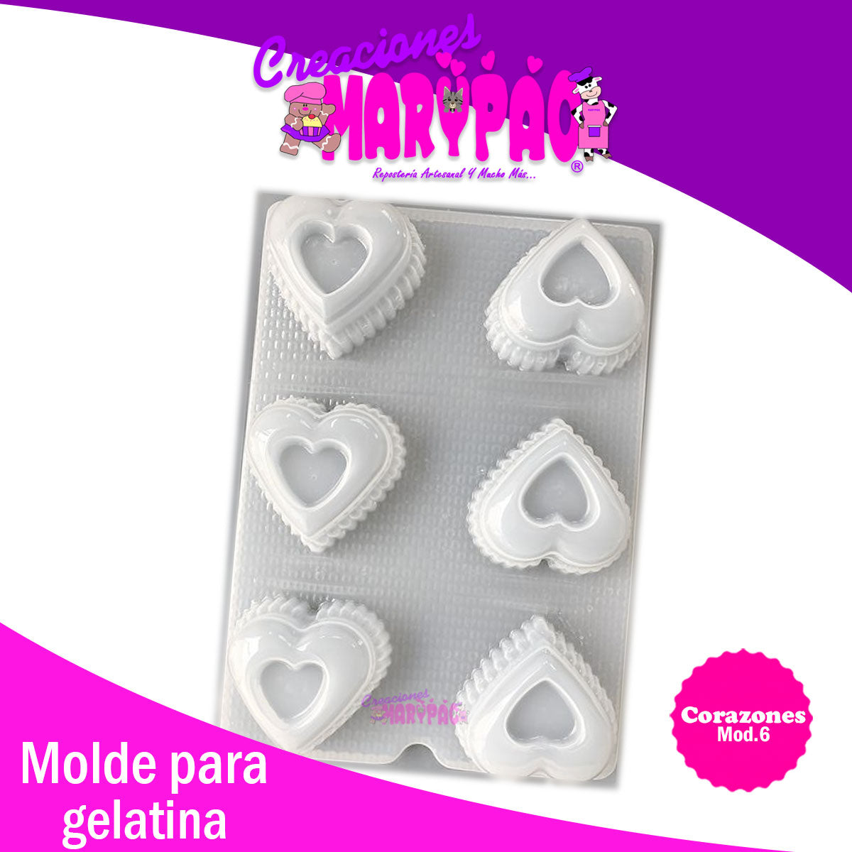 Molde Corazón Mod. 6 Jabones Gelatinas Febrero