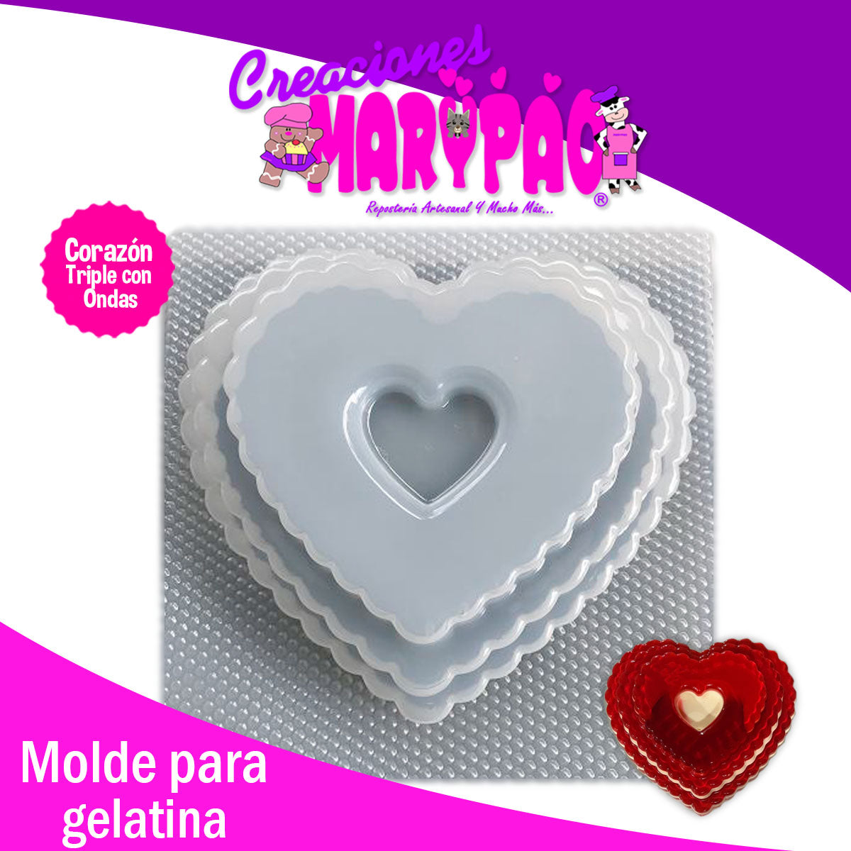 Molde Para Gelatinas Corazón Triple Con Ondas