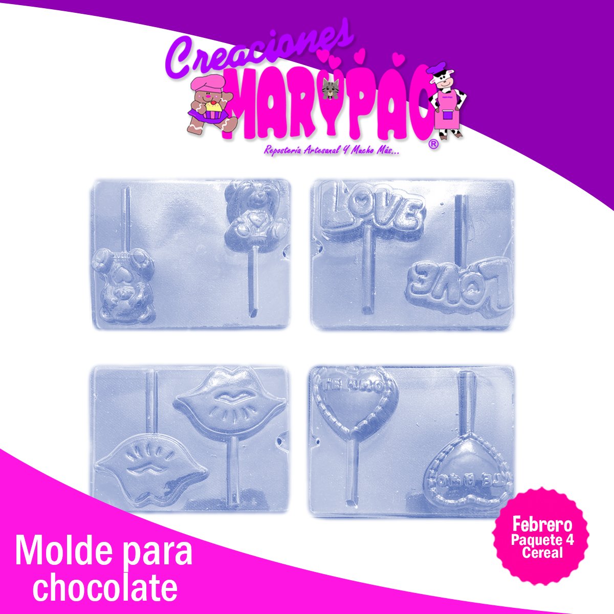 Moldes Para Paletas de Chocolate Cereal 14 de Febrero San Valentín Mod.4