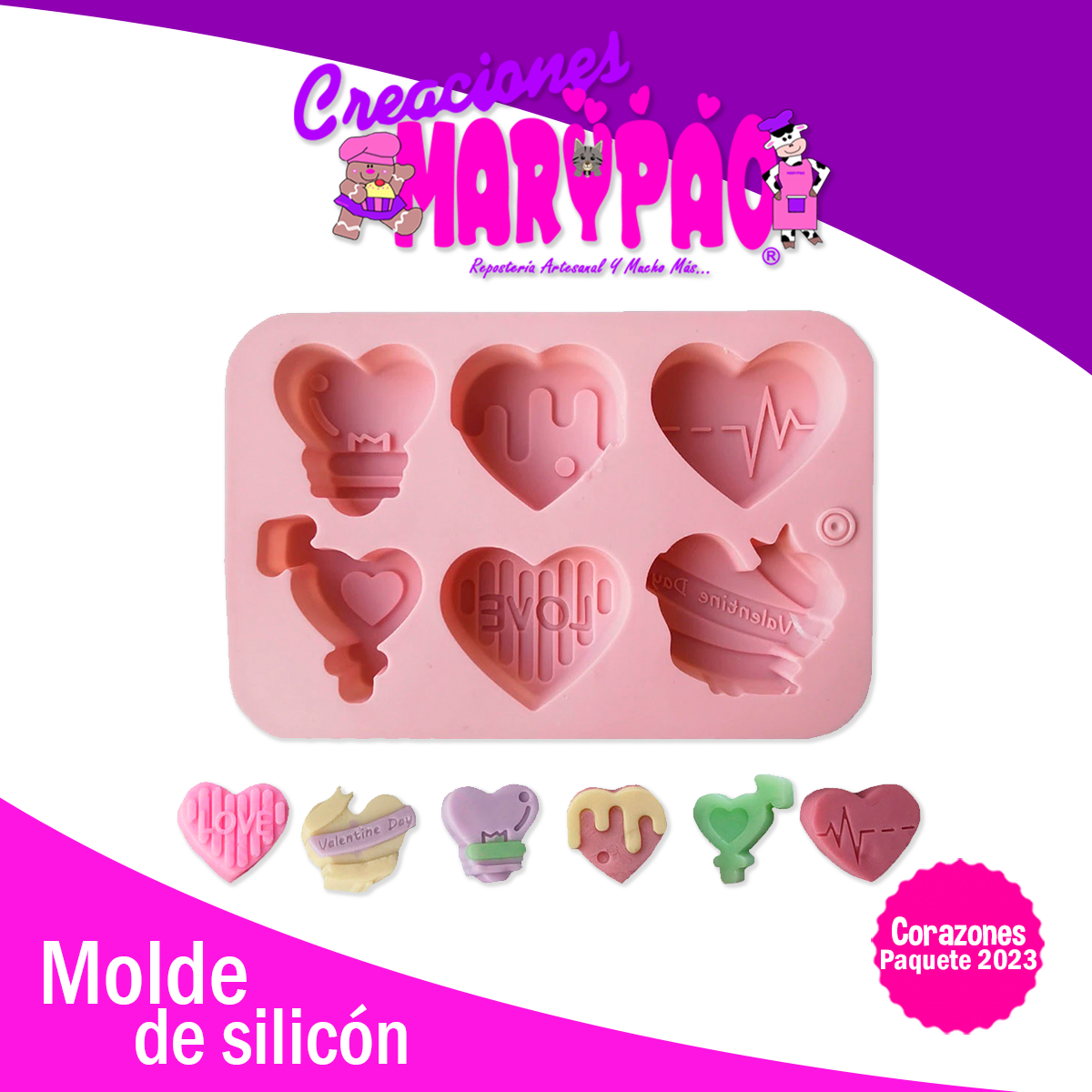 Paquete Promoción Molde De Silicón Corazones Febrero