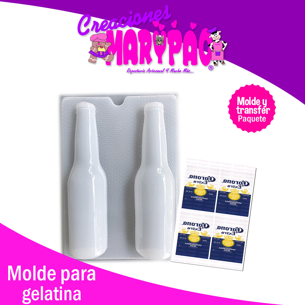 Molde Botella Cerveza Papá Con Transfer Gelatina Yeso M1