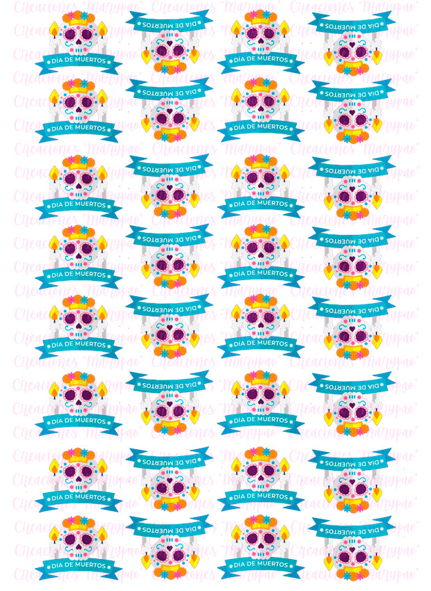 Obleas Para Decorar Galletas, Cupcakes, Etc Dia de Muertos 4 Modelos A Elegir - Creaciones Marypao