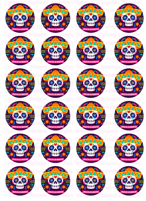 Obleas Para Decorar Galletas, Cupcakes, Etc Dia de Muertos 4 Modelos A Elegir - Creaciones Marypao