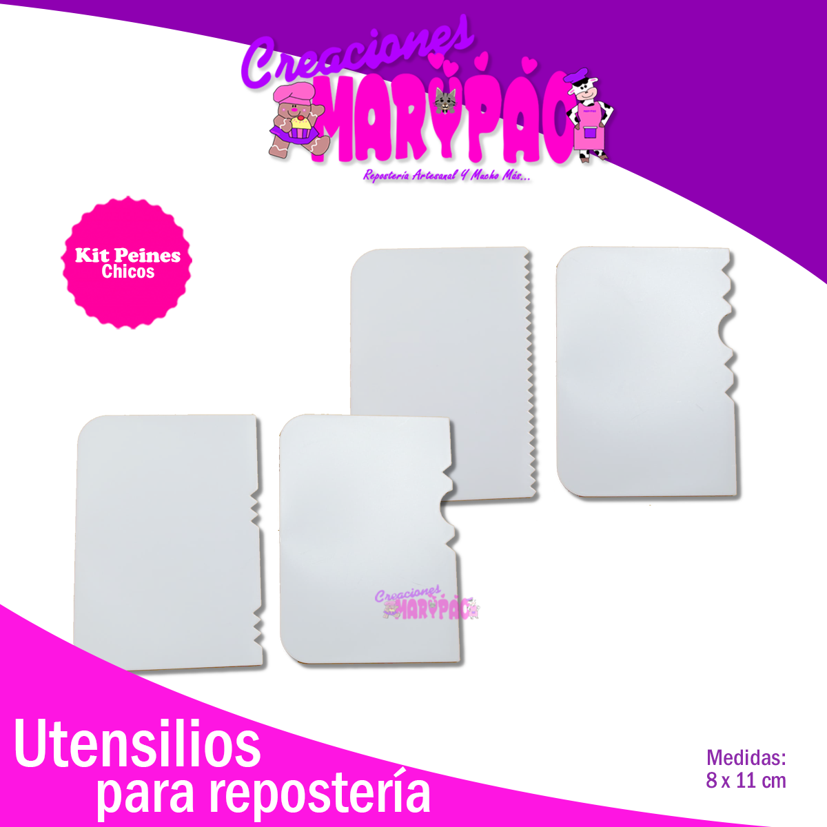 Kit De Peines Chicos Para Pasteles Repostería 4 Piezas - Creaciones Marypao