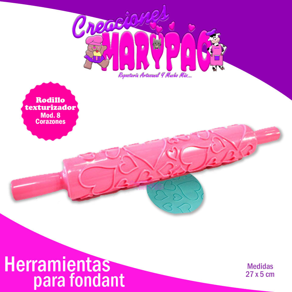 Rodillo Texturizador Corazones Para Fondant - Creaciones Marypao
