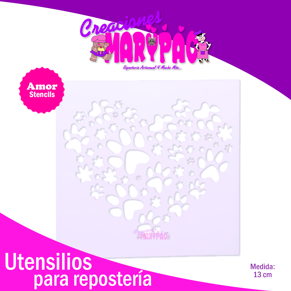 Stencils Corazones Amor Huellitas Mariposas Love Paquete 4 Piezas