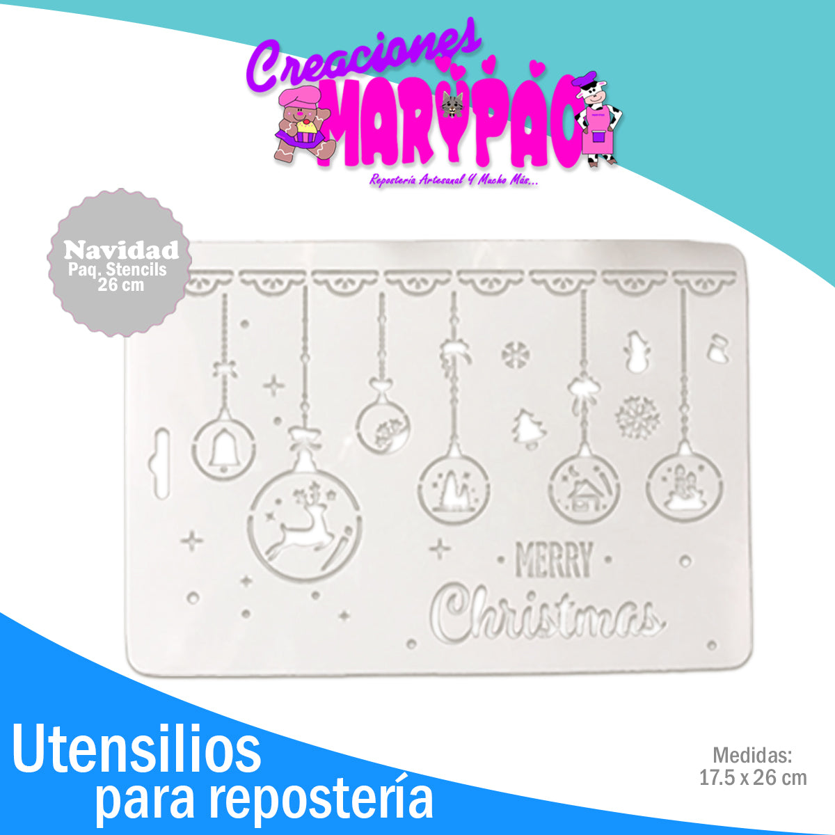 Stencils Navidad Árbol Renos Esferas Regalos Paquete 4 Piezas 26 cm