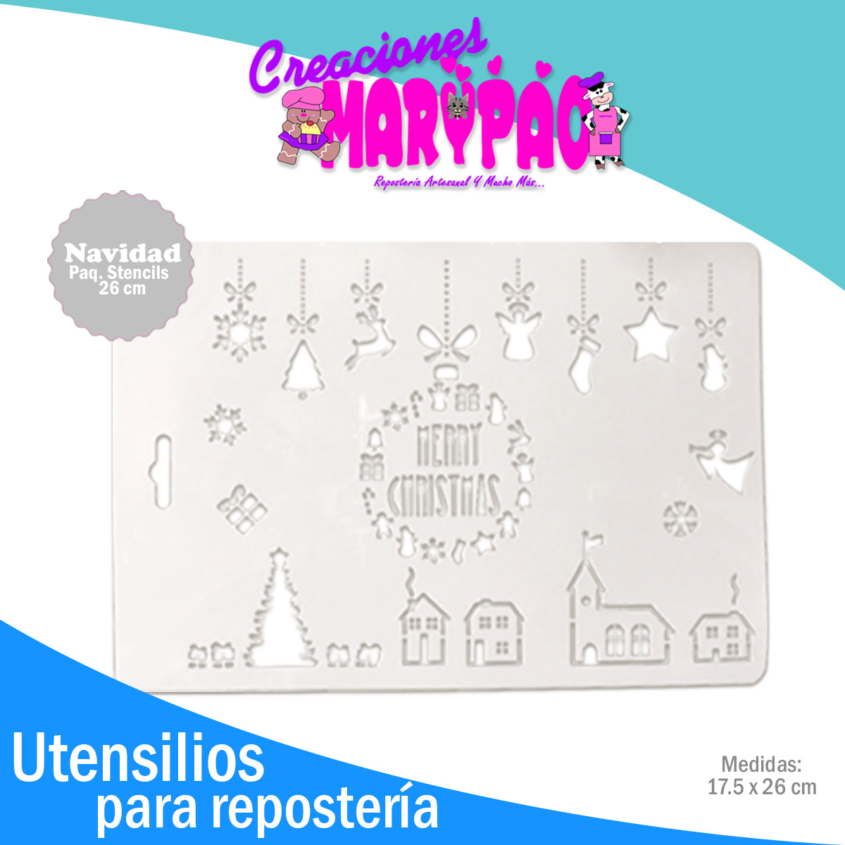 Stencils Navidad Árbol Renos Esferas Regalos Paquete 4 Piezas 26 cm