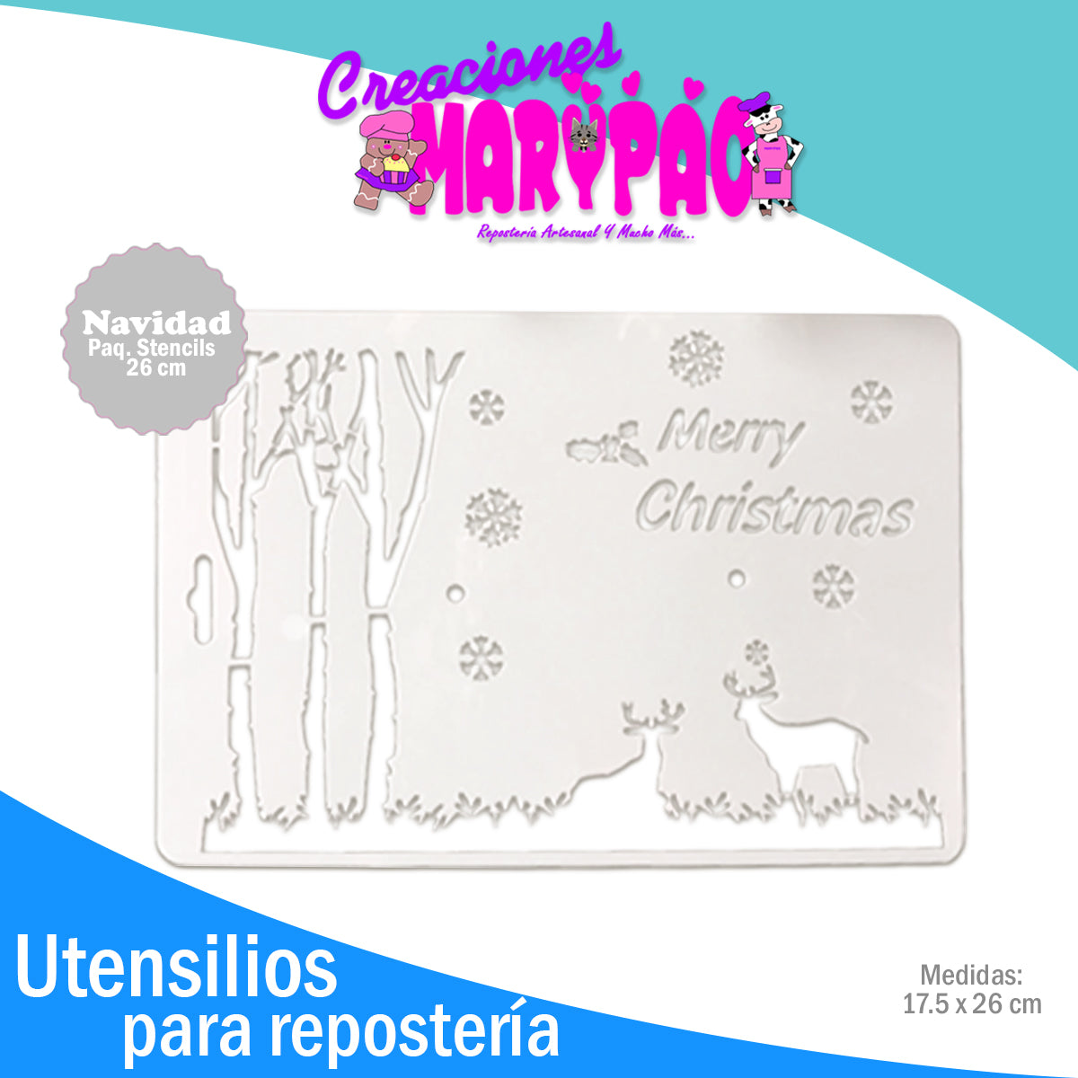 Stencils Navidad Árbol Renos Esferas Regalos Paquete 4 Piezas 26 cm