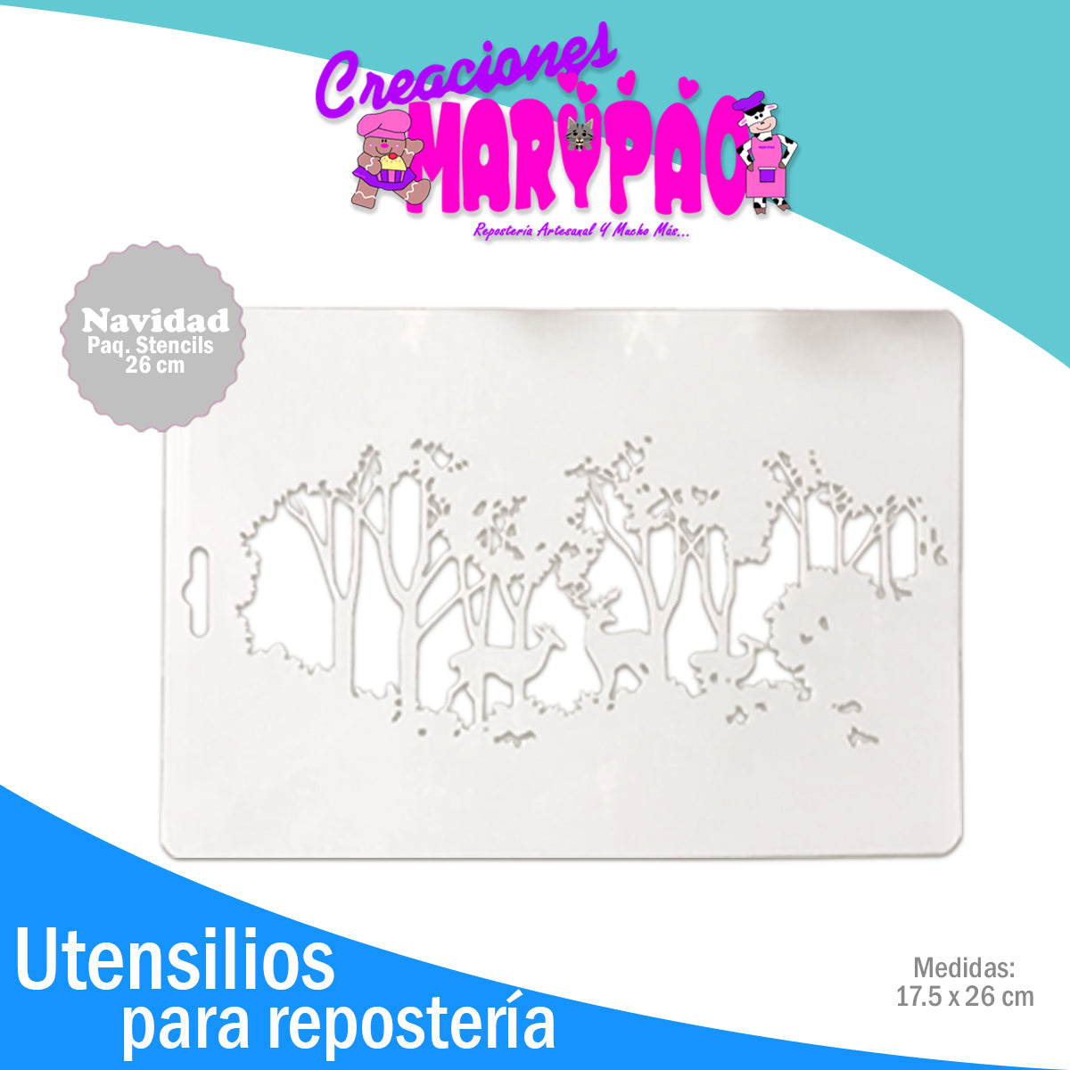 Stencils Navidad Árbol Renos Esferas Regalos Paquete 4 Piezas 26 cm