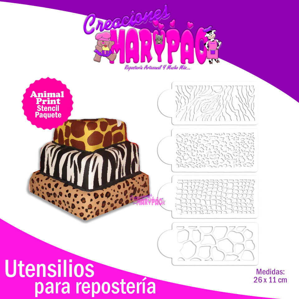 Stencil Animal Print Pasteles 4 pzas - Creaciones Marypao