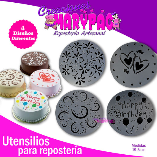Stencils Para Pasteles Paq. 4 pzas - Creaciones Marypao