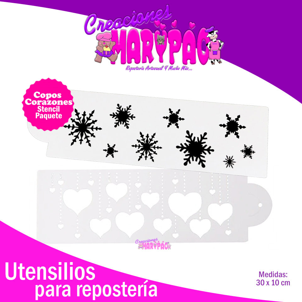 Stencils Corazón y Copos Pasteles - Creaciones Marypao