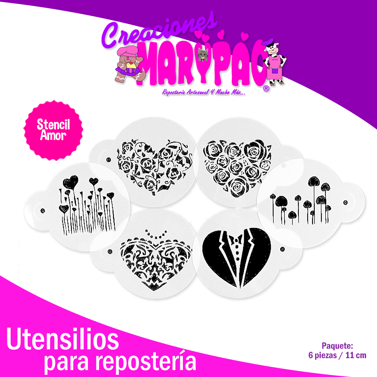 Paquete Stencils Amor 14 De Febrero Corazón Pasteles Galletas