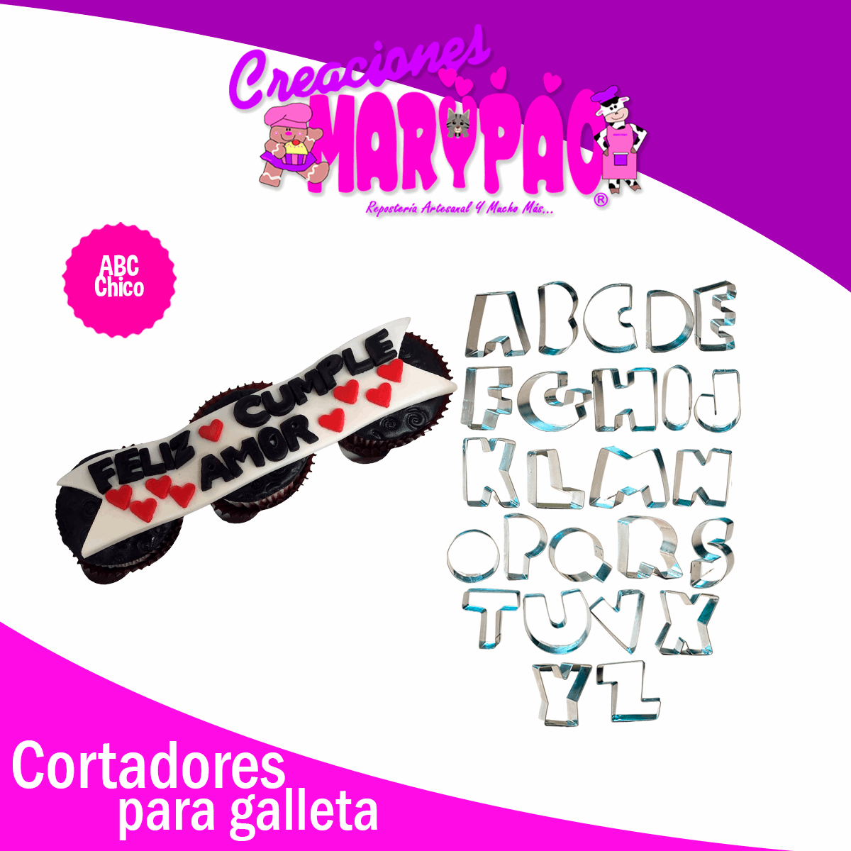 Cortadores Galletas Fondant Letras Abecedario Chico