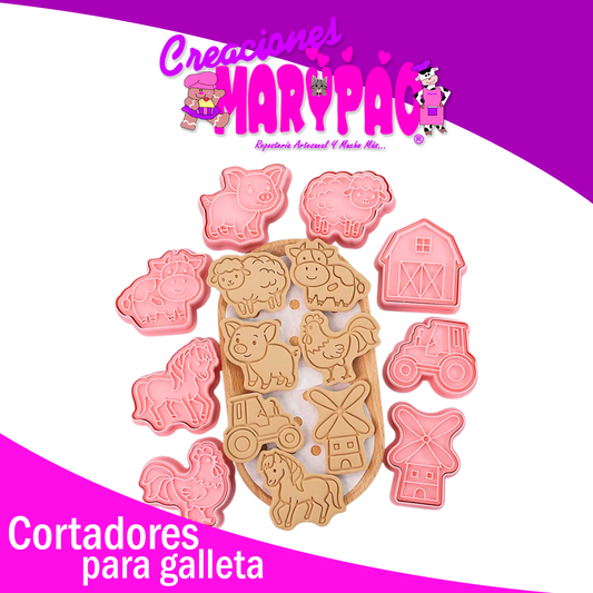 🐷Cortadores de Galletas Texturizadores – Animales Granja (8 piezas) 🍪