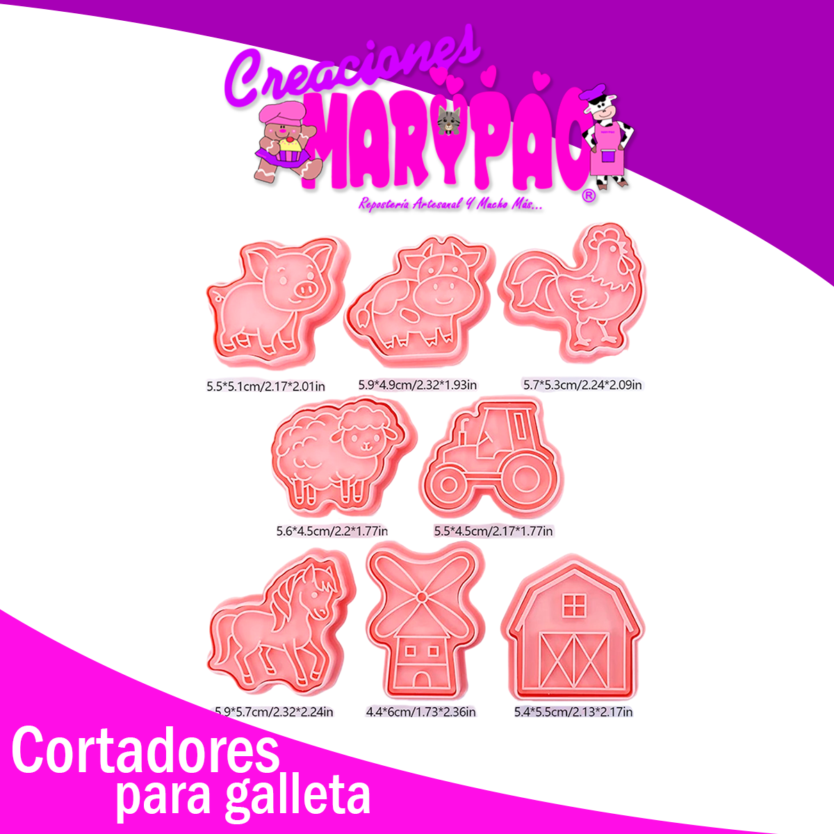 🐷Cortadores de Galletas Texturizadores – Animales Granja (8 piezas) 🍪