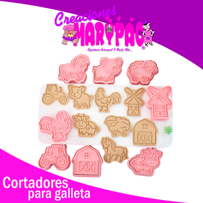 🐷Cortadores de Galletas Texturizadores – Animales Granja (8 piezas) 🍪