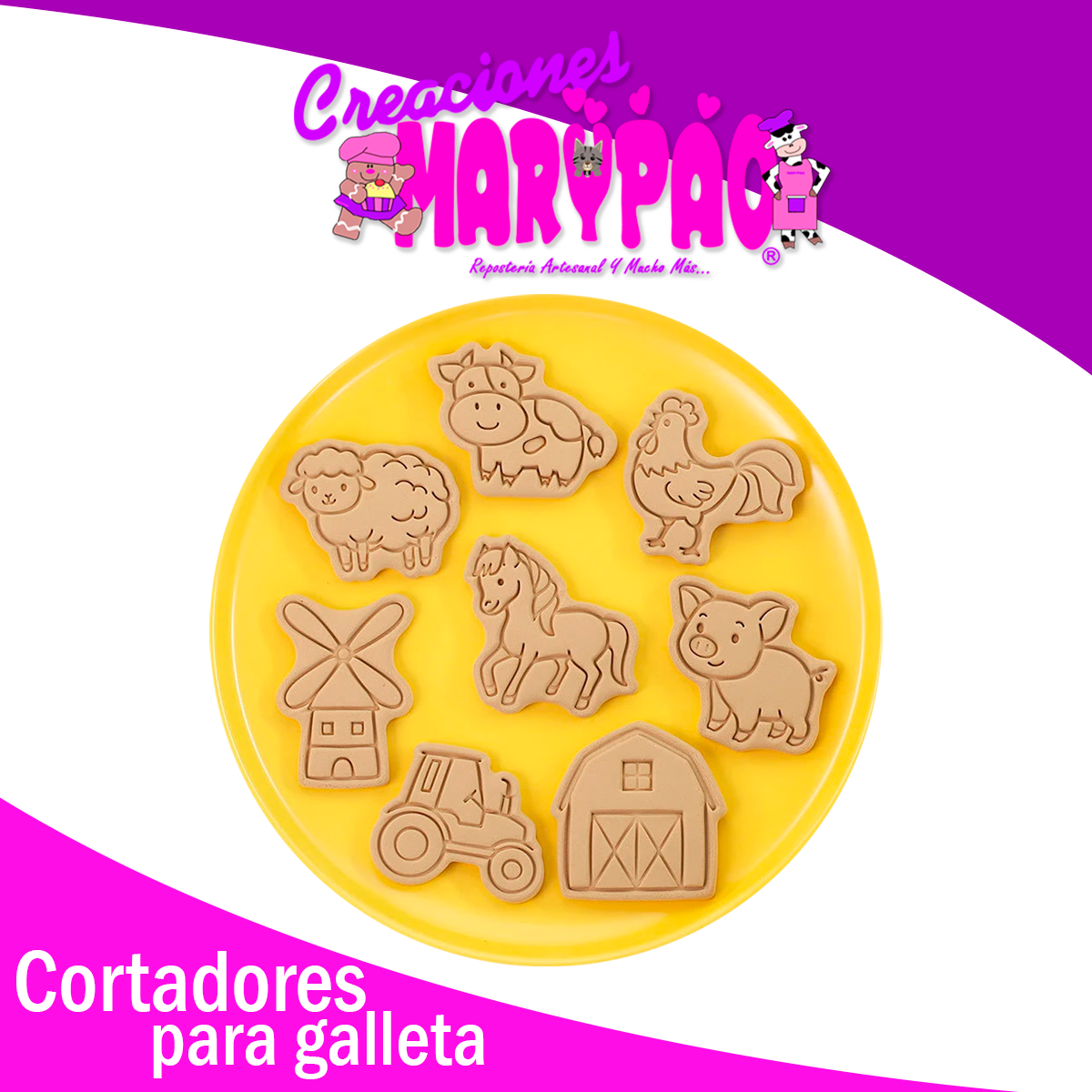 🐷Cortadores de Galletas Texturizadores – Animales Granja (8 piezas) 🍪