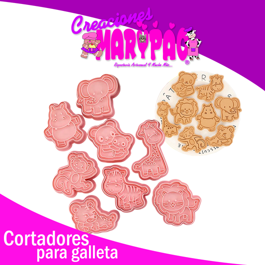 🦁Cortadores de Galletas Texturizadores – Animales de la Selva (8 piezas) 🌿🍪