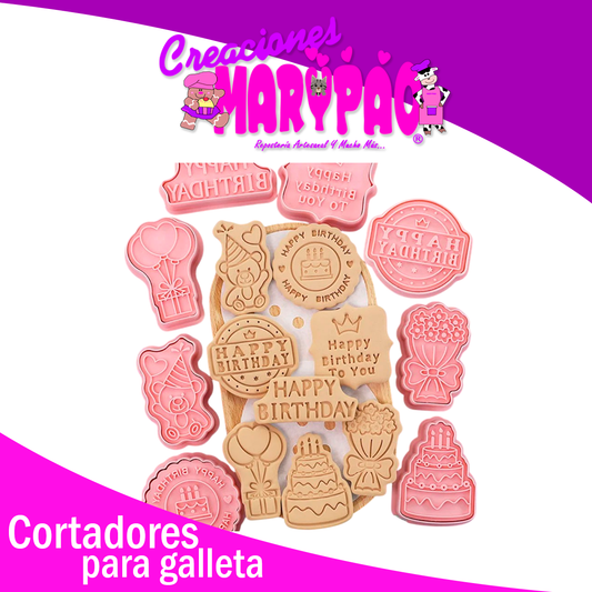 🎉Cortadores de Galletas Texturizadores – Cumpleaños (8 piezas) 🎂