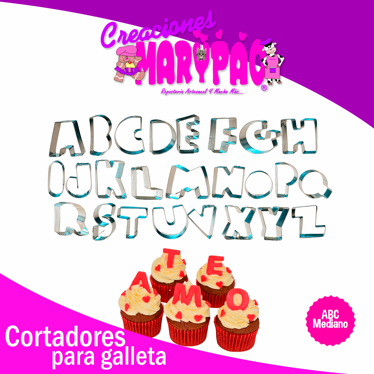 Cortadores Galletas Fondant Letras Abecedario Mediano