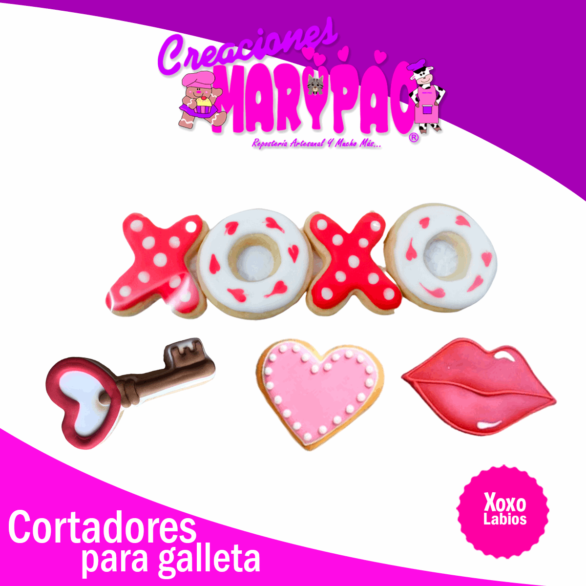 Cortadores Galletas Febrero Xoxo Labios Corazón Paq 5 Pzas