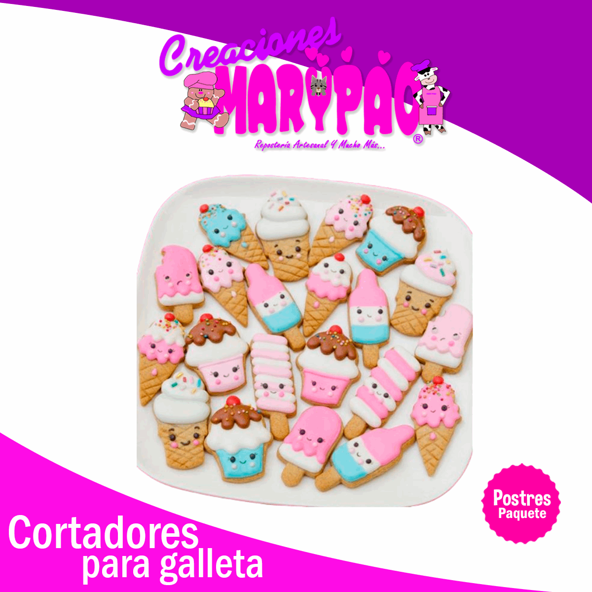 Cortadores Postres Cupakes Helado Paleta Galletas Paq 5 pzas