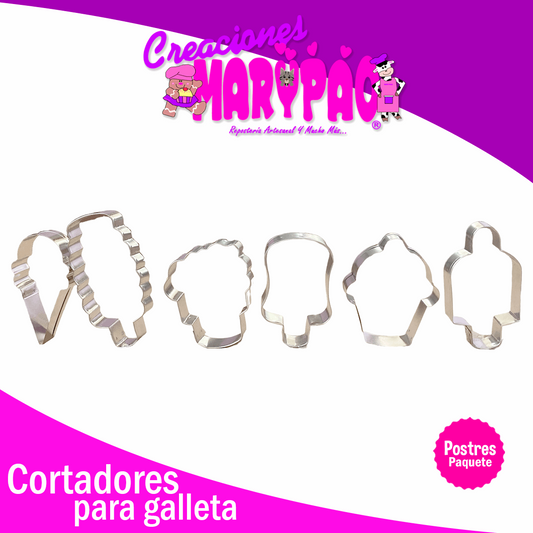 Cortadores Postres Cupakes Helado Paleta Galletas Paq 5 pzas