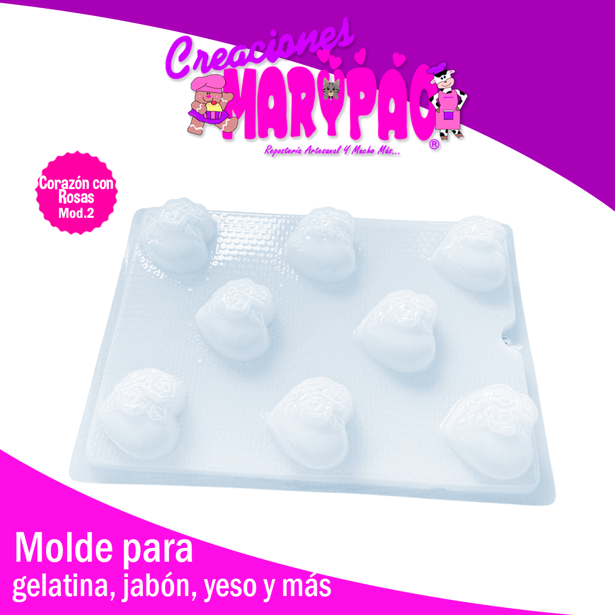 Molde Corazón Con Rosas Mod.2  Jabones Gelatinas