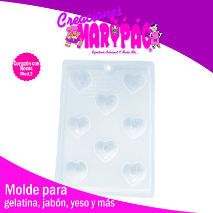 Molde Corazón Con Rosas Mod.2  Jabones Gelatinas