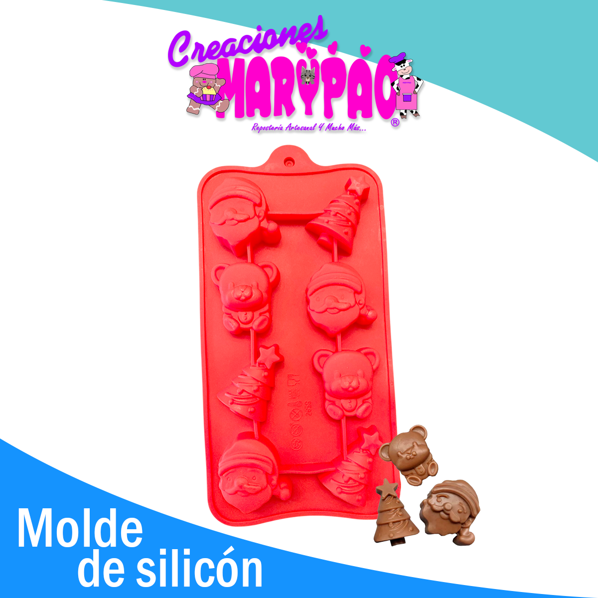 Molde De Silicon Navidad Santa Pino Oso Para Chocolate Mod6