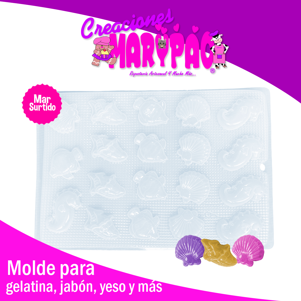 Molde Mar Conchas Caballitos Peces Jabón Gomita Gelatina