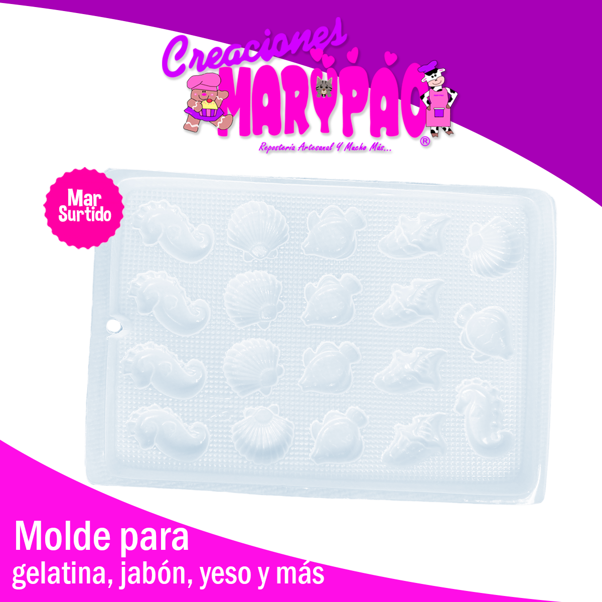 Molde Mar Conchas Caballitos Peces Jabón Gomita Gelatina