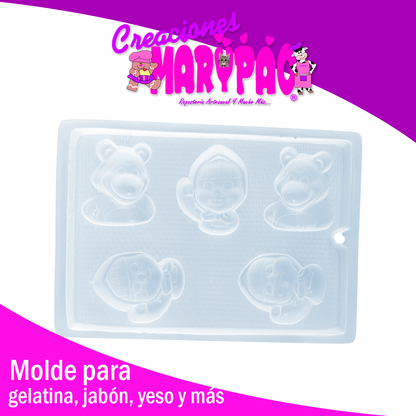 Molde Masha Y El Oso Personajes Jabones Yeso Gelatina