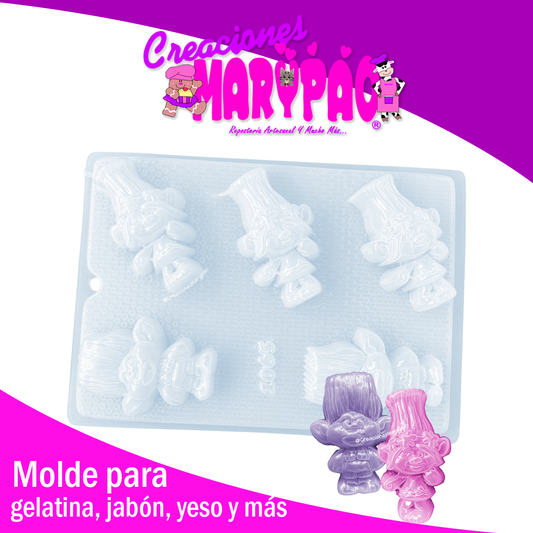 Molde Trolls Jabón Gelatina Gomitas Yesitos