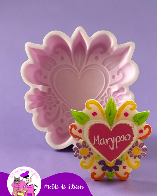 Molde de Silicón Corazón Milagritos Mexicanos Mod.1 Flores💖