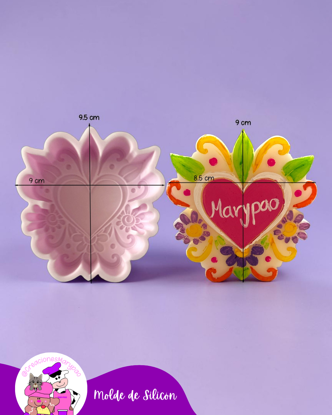 Molde de Silicón Corazón Milagritos Mexicanos Mod.1 Flores💖