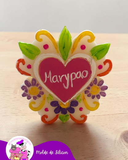 Molde de Silicón Corazón Milagritos Mexicanos Mod.1 Flores💖