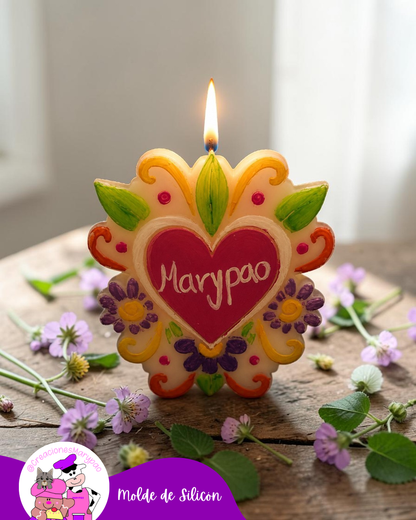 Molde de Silicón Corazón Milagritos Mexicanos Mod.1 Flores💖