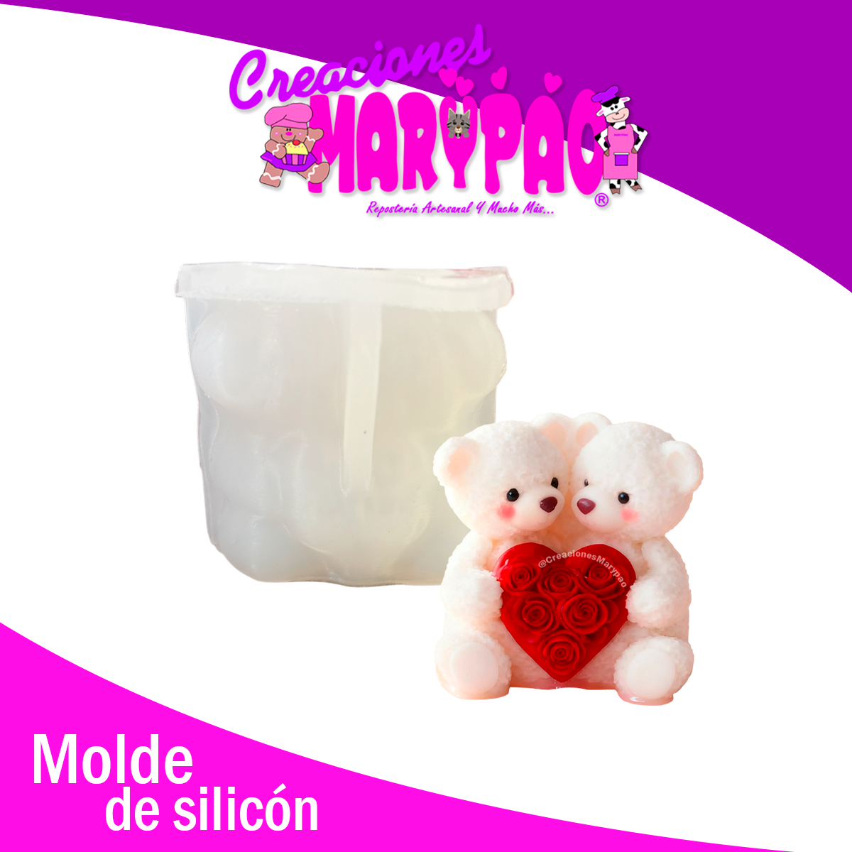 Molde De Silicón Velas Ositos Pareja Corazón Rosas