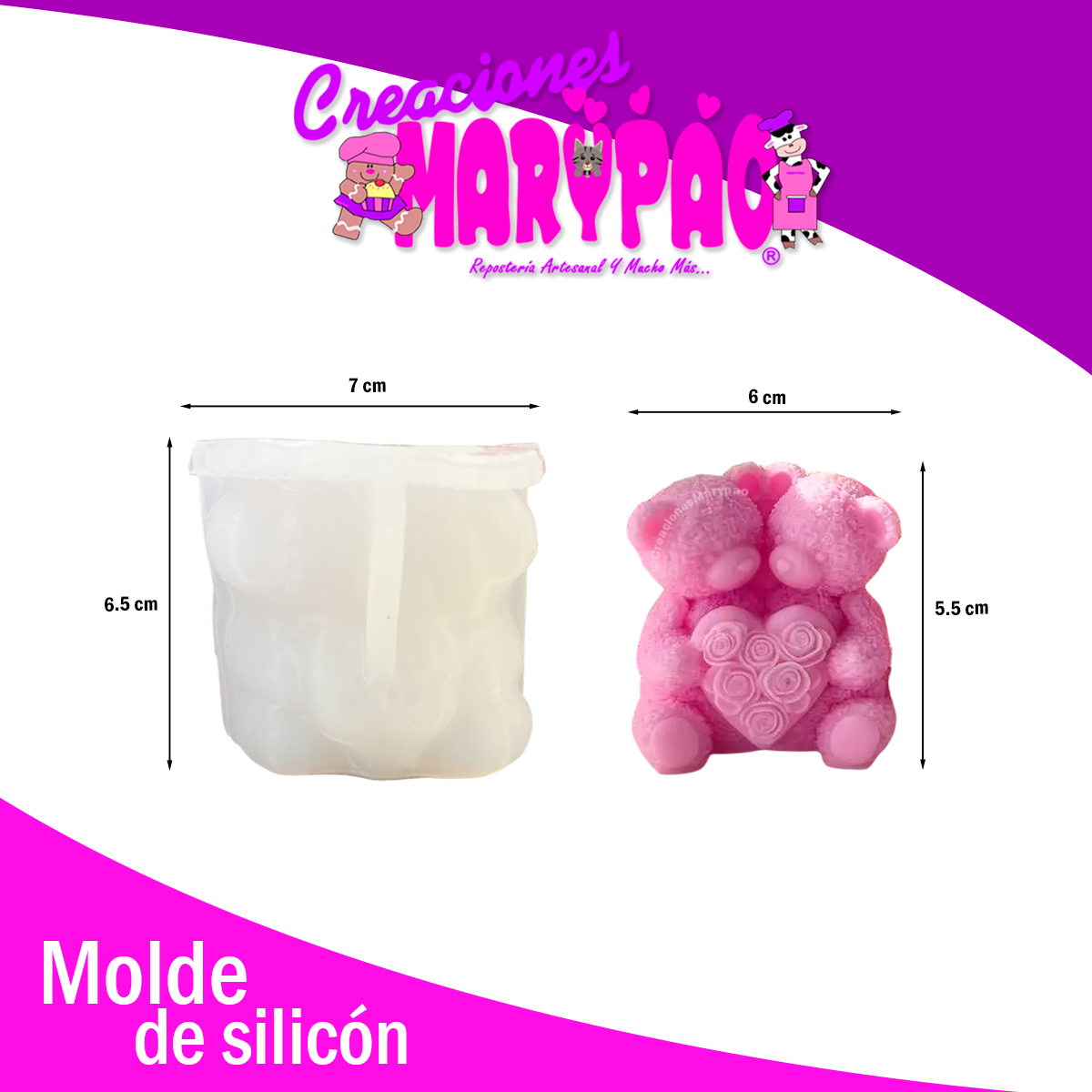Molde De Silicón Velas Ositos Pareja Corazón Rosas