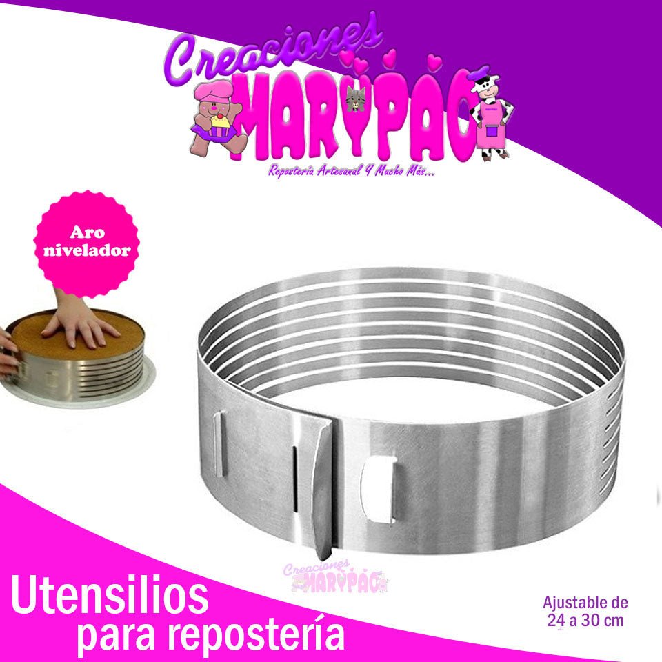 Aro Nivelador Rebanador Ajustable 24 Cm Pastel Acero Inox - Creaciones Marypao