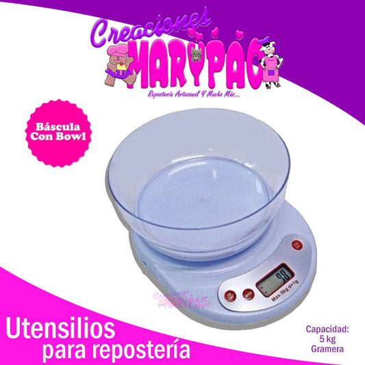 Báscula Digital Gramera Con Recipiente Bowl 5 Kg - Creaciones Marypao