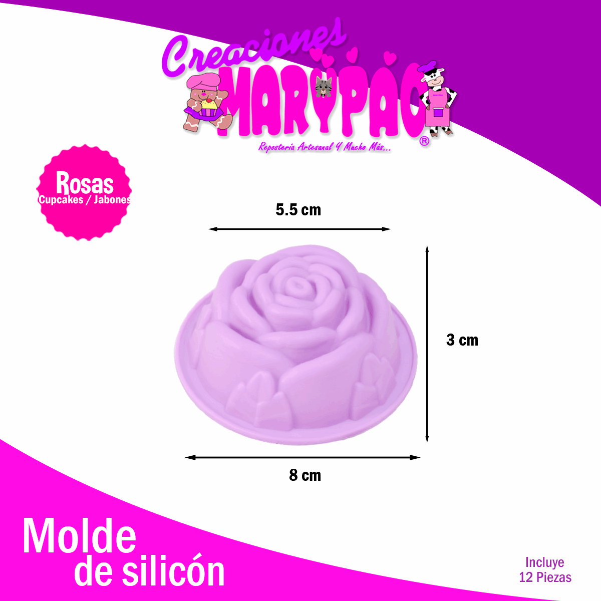 Capacillos De Silicón Rosas Moldes Cupcakes - Creaciones Marypao