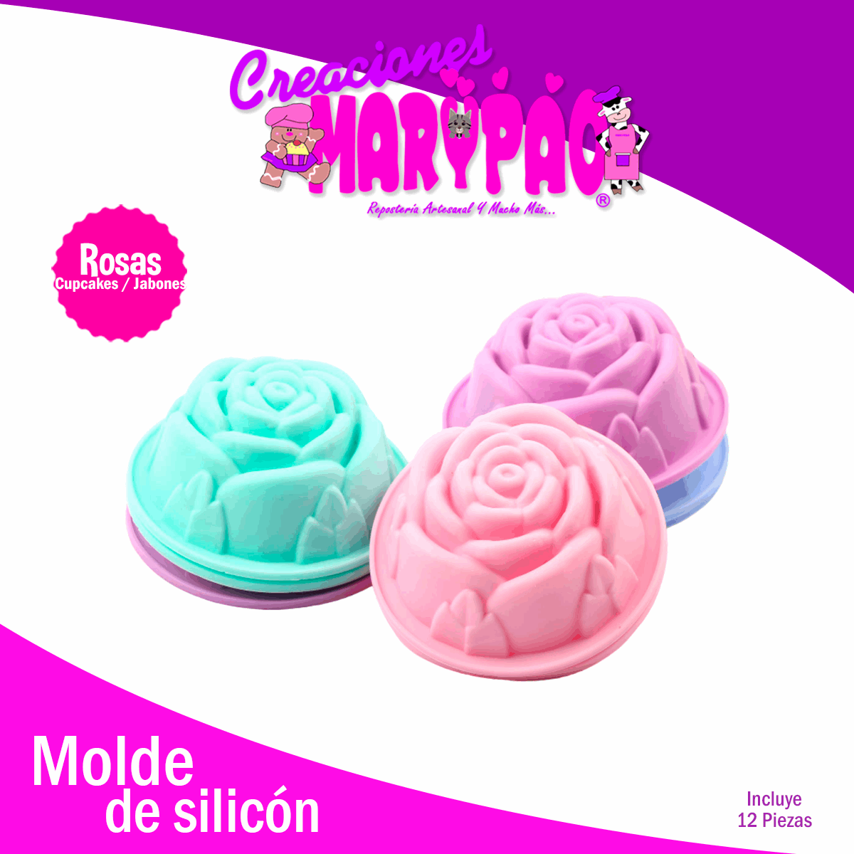 Capacillos De Silicón Rosas Moldes Cupcakes - Creaciones Marypao